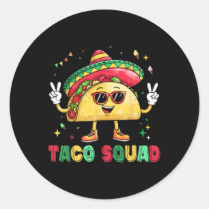 Adesivo Redondo Engraçado Cinco De Mayo Funny Taco Squad Sombrero 
