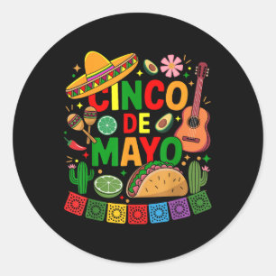 Adesivo Redondo Engraçado Cinco De Mayo Mexicano Sombrero Hábitos