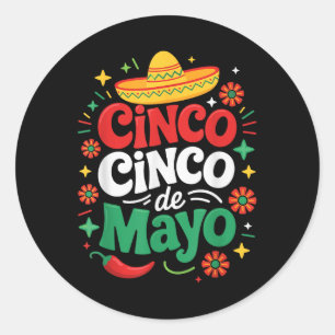 Adesivo Redondo Engraçado Cinco De Mayo Sombrero Outfit 5 De M