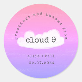Adesivo Redondo Engraçado Cloud 9 Rosa Púrpura Humorável Obrigado