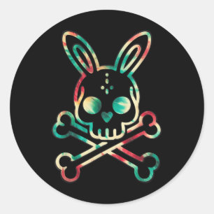 Adesivo Redondo Engraçado Coelhinho Retro Tie Dye Cony Skull