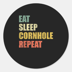 Adesivo Redondo Engraçado Comer Dormindo Cornhole Repetir