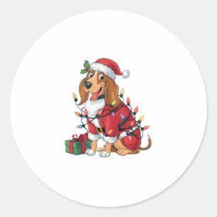 Adesivo Redondo Engraçado Coonhound Xmas Papais noeis de iluminaçã