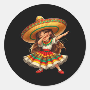 Adesivo Redondo Engraçado Dabbing mexicano Cinco de Mayo Girl