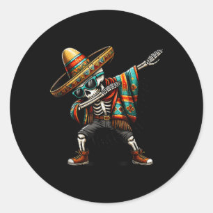 Adesivo Redondo Engraçado Dabbing mexicano esqueleto Poncho Cinco 