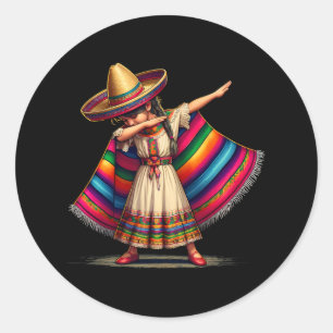 Adesivo Redondo Engraçado Dabbing mexicano Poncho Sombrero Cinco D