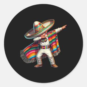 Adesivo Redondo Engraçado Dabbing mexicano Poncho Sombrero Cinco D