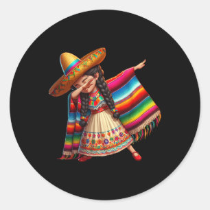 Adesivo Redondo Engraçado Dabbing mexicano Poncho Sombrero Cinco D