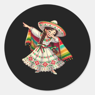 Adesivo Redondo Engraçado Dabbing mexicano Poncho Sombrero Cinco D