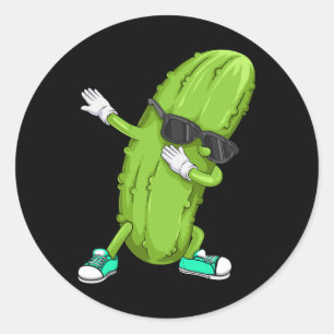 Adesivo Redondo Engraçado Dabbing Pickle Gift Cute Dancing Pepino 