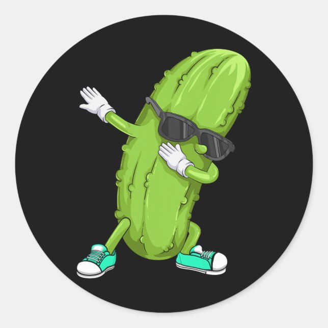 Adesivo Redondo Engraçado Dabbing Pickle Gift Cute Dancing Pepino  (Frente)