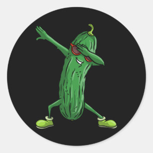 Adesivo Redondo Engraçado Dabbing Pickle Gift Cute Dancing Pepino 
