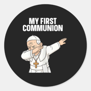 Adesivo Redondo Engraçado Dabbing Pope Minha Primeira Comunhão Dot