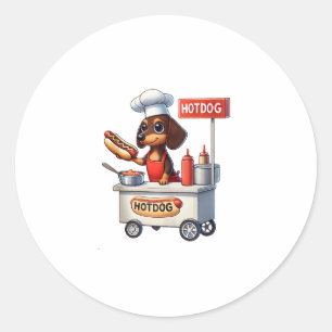 Adesivo Redondo Engraçado Dachshund Sausing Cão Weenie Hotdog Sand