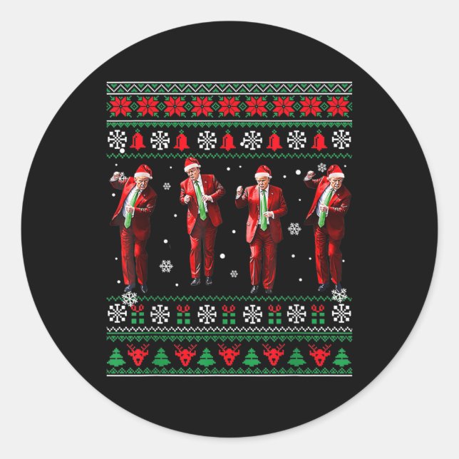 Adesivo Redondo Engraçado Dança Papai Noel Natal Pajam (Frente)