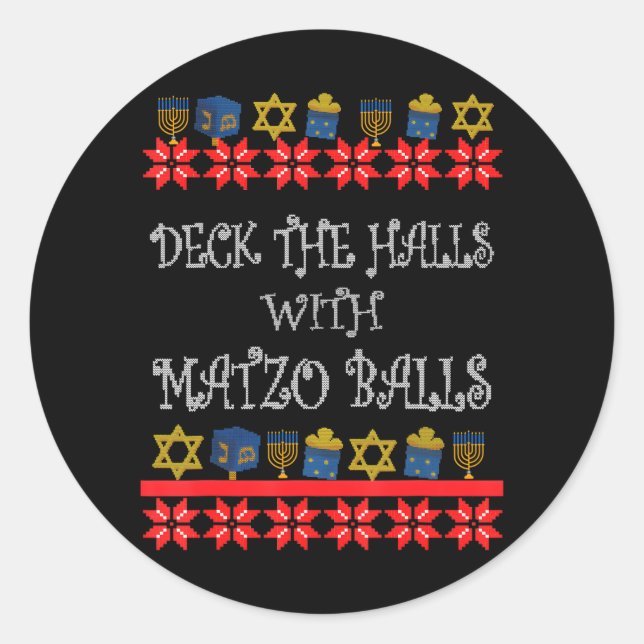 Adesivo Redondo Engraçado Derrame Os Halls Com Matzo Balls (Frente)
