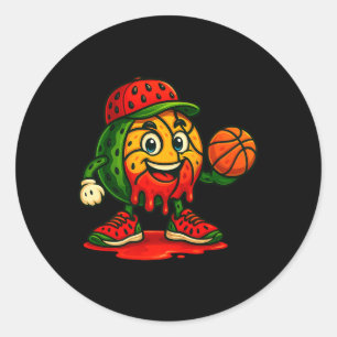 Adesivo Redondo Engraçado Derrubando Melancia Basquete Melancia Da