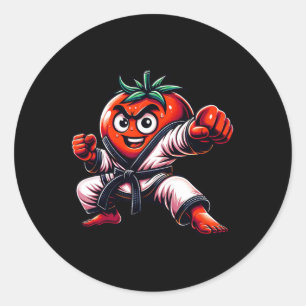 Adesivo Redondo Engraçado Design de Tomate Karate Para Amantes De
