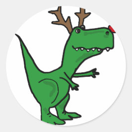 Adesivo Redondo Engraçado Dinossauro de Natal como Reindeer