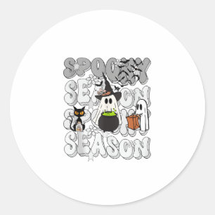 Adesivo Redondo Engraçado Dizer "Spooky Season Halloween Cat Ghost