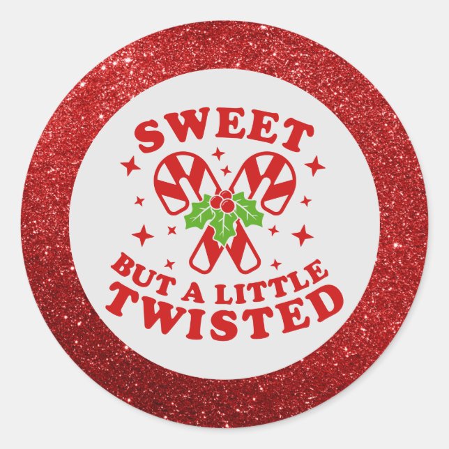 Adesivo Redondo Engraçado, Doce, Mas Twisted Red Glitter Candy Hum (Frente)