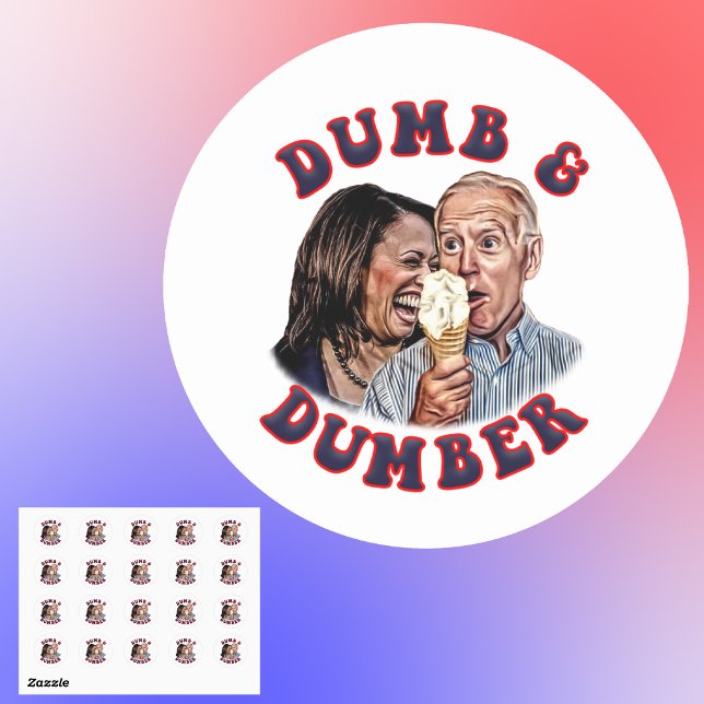 Adesivo Redondo Engraçado Dumb e Cartoon Dumber Biden Harris (Criador carregado)