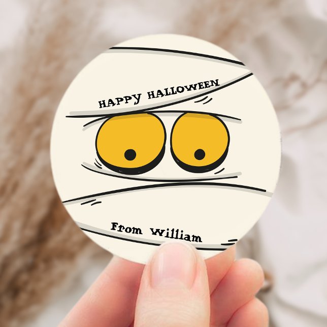 Adesivo Redondo Engraçado e mãezinha Feliz Dia das Bruxas (Funny & Spooky Mummy Spider Happy Halloween Classic Round Sticker)