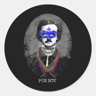 Adesivo Redondo Engraçado Edgar Allan Poe Mardi Gras Mashup