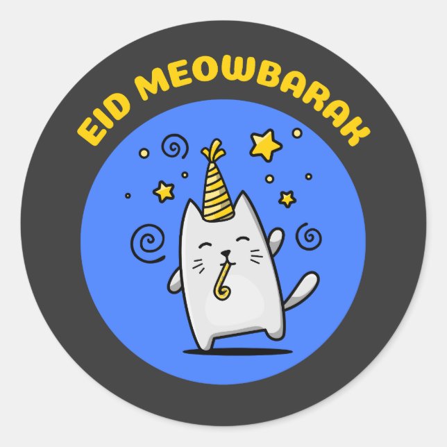 Adesivo Redondo Engraçado Eid Cat (Frente)