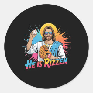 Adesivo Redondo Engraçado Ele É Rizzen Jesus Camisa Beisebol Boys