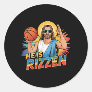 Adesivo Redondo Engraçado, Ele É Rizzen Jesus Camisa De Basquete G