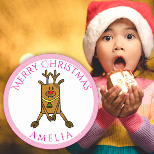 Adesivo Redondo Engraçado, Engraçado, Criança de Natal do Deer