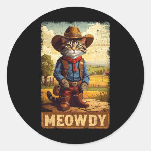 Adesivo Redondo Engraçado Engraçado, Gato-De-gato Vintage Cowboy C