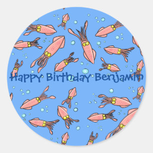 Adesivo Redondo Engraçado escola de lulas com desenhos animados