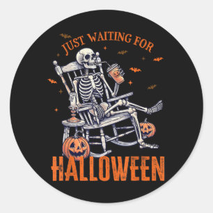 Adesivo Redondo Engraçado Esperando Pelo Halloween Esqueleto Vibra