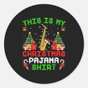 Adesivo Redondo Engraçado Este É Meu Pajama De Natal Saxofone