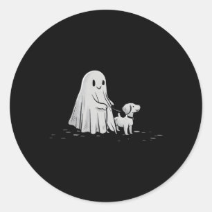 Adesivo Redondo Engraçado Fantasma Andando Cachorro Spooky Season