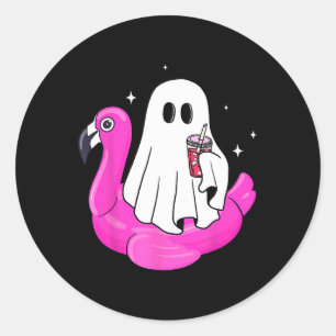 Adesivo Redondo Engraçado Fantasma Flamingo Float Piscina Spooky V