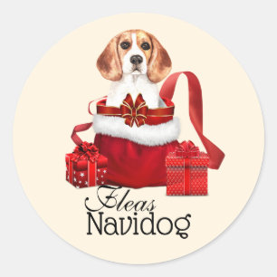 Adesivo Redondo Engraçado fantoche de Natal, cão-beagá voa navidog