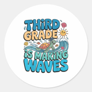 Adesivo Redondo Engraçado Fazer do 3º ano Waves Beach Teacher Back