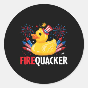 Adesivo Redondo Engraçado Firecracker Duck 4 De Julho