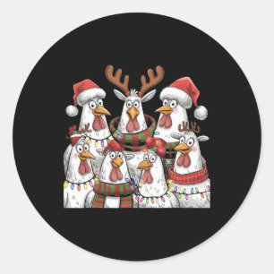 Adesivo Redondo Engraçado Frango de Natal Luzes de Fazenda Animal 