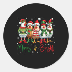 Adesivo Redondo Engraçado Frango de Natal Luzes de Fazenda Animal