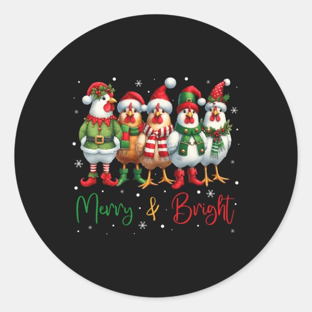 Adesivo Redondo Engraçado Frango de Natal Luzes de Fazenda Animal  (Frente)