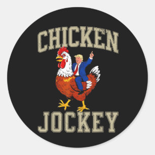 Adesivo Redondo Engraçado Galinha Jockey Trump