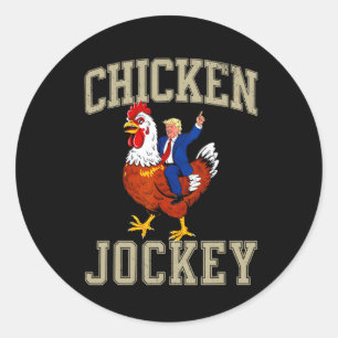 Adesivo Redondo Engraçado Galinha Jockey Trump