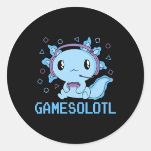 Adesivo Redondo Engraçado Gamesolotl Anime Kawaii Gaming Axolotl V