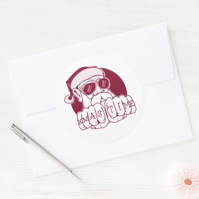 Adesivo Redondo Engraçado Gangsta Papais noeis Horário de Natal Kn (Envelope)