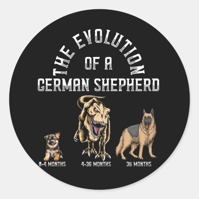 Adesivo Redondo Engraçado German shepherd Evolutivo Dinossauro Pet (Frente)