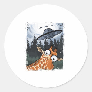 Adesivo Redondo Engraçado Giraffe UFO Zoo Animal Esquisito Memória